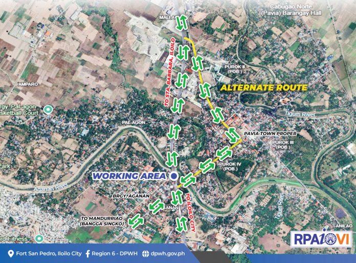 The Department of Public Works and Highways Region 6 provides alternative routes for motorists, particularly private vehicle owners, to avoid possible delays as jet grouting activities on the Aganan flyover begins today, Feb. 28.