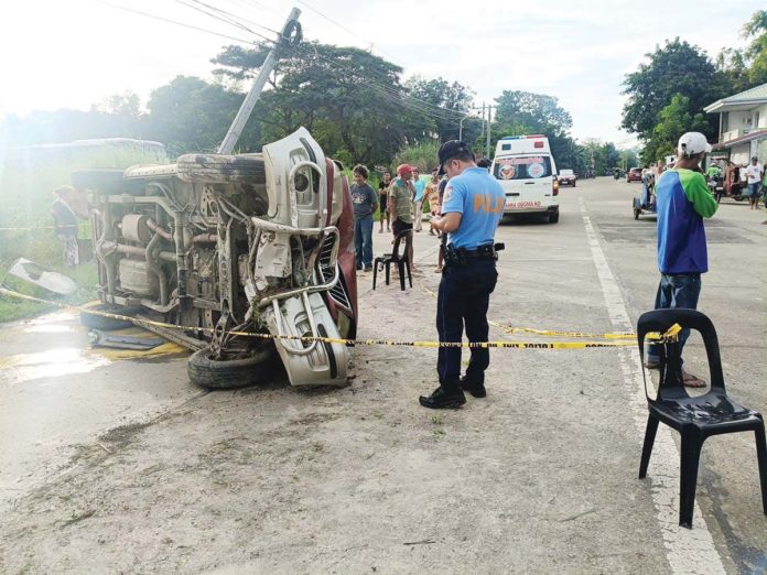 This sport utility vehicle sustained major damage after it rammed a post in Barangay Padios, Sara, Iloilo. SARA MUNICIPAL POLICE STATION PHOTO