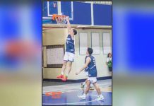 Bacolod Tay Tung High School Thunderbolts’ Paul Barcelona scores on a two-handed dunk. PHOTO COURTESY OF BIKI MOTOGRAPHY