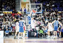 Chinese Taipei’s Chien-Hao Ma scores a dunk against the defense of Gilas Pilipinas’ June Mar Fajardo. FIBA PHOTO