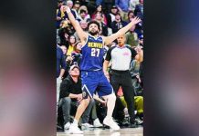 Denver Nuggets’ Jamal Murray pulls up for a three-pointer. PHOTO COURTESY OF THE DENVER POST