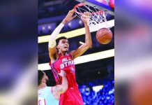 Victor Wembanyama scores on a two-handed dunk during the championship game of the 74th NBA All Star Game in San Francisco, California. PHOTO COURTESY OF SCOTT STRAZZANTE/AP