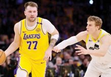 Los Angeles Lakers’ Luka Doncic dribbles the ball while being defended by Utah Jazz’s Lauri Markannen. PHOTO COURTESY OF USA TODAY