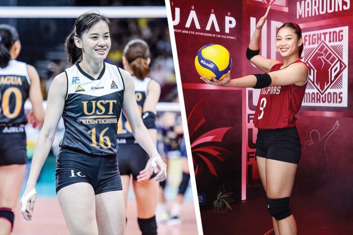 Bacolodnon Joan Marie Monares of University of the Philippines Fighting Maroons and Silaynon Cassie Carballo of University of Santo Tomas Golden Tigresses are among the Western Visayas-based players rostered for UAAP Season 87. PHOTOS BY ONE SPORTS AND UAAP