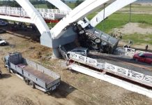 The third span of this 990-meter Cabagan-Santa Maria Bridge in Cabagan, Isabela, came crashing down, along with a dump truck whose content of quarried stones have been spilled all over the damaged section of the span. Four other vehicles also crossing the newly completed bridge at that time were damaged, injuring six people. VILLAMOR VISAYA JR., PHILIPPINE DAILY INQUIRER