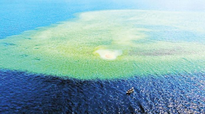 An aerial photo taken by the Philippine Coast Guard shows the wide expanse of Escoda (Sabina) Shoal coveted by China within the Philippines’ exclusive economic zone in the West Philippine Sea. INQUIRER FILES