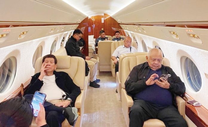 The airplane carrying former President Rodrigo Duterte took off hours after he was served a warrant of arrest from the International Criminal Court in The Hague on March 11. Aircraft RP-C5219 took off at 11:03 p.m. on Tuesday. CONTRIBUTED PHOTO