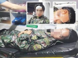 This member of the Philippine National Police’s Special Action Force undergoes treatment for a head injury after being struck with a mobile phone by former President Rodrigo Duterte’s common-law wife, Honeylet Avanceña.