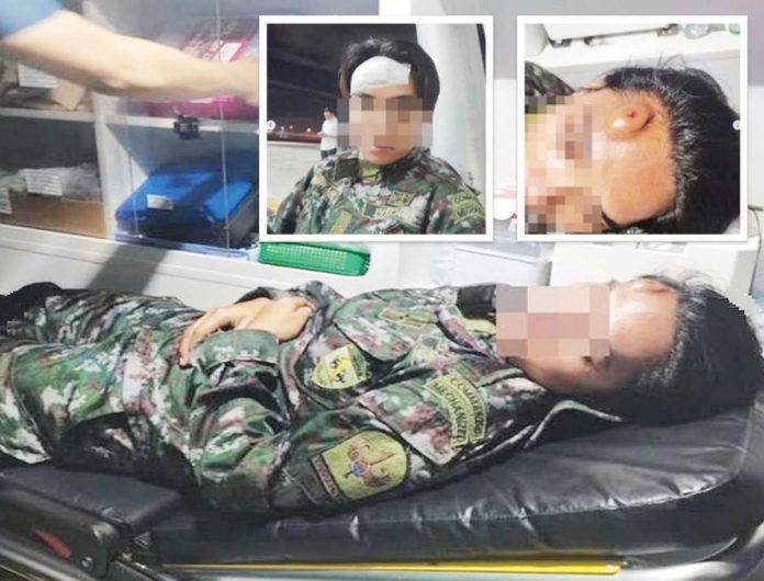 This member of the Philippine National Police’s Special Action Force undergoes treatment for a head injury after being struck with a mobile phone by former President Rodrigo Duterte’s common-law wife, Honeylet Avanceña.