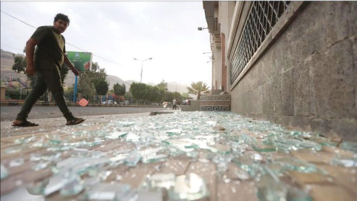 Damage in the Yemeni capital, Sanaa, after the strikes. EPA