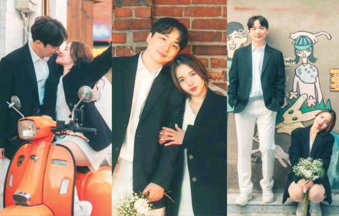 Kristel Fulgar and her Korean fiancé Ha Su Hyuk don matching black blazers and white inner ensembles for their prenuptial shoot in South Korea. @KRISTELFULGAR PHOTO