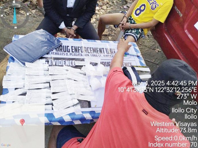 A police operative conducts an inventory of the items seized from a drug suspect following a successful buy-bust operation in Molo, Iloilo City on March 4. Shabu worth P7.5 million – the largest drug haul in Iloilo City so far this year – was confiscated. ICPO PHOTO