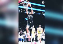 Brooklyn Nets; Cameron Johnson soars for a two-handed dunk. PHOTO COURTESY OF BROOKLYN NETS