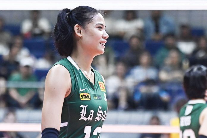 Angel Canino says her teammates in the De La Salle University Lady Spikers are beginning to make significant contributions, which hves been instrumental in their four-game winning streak to close the first round of eliminations with a 5-2 mark. UAAP PHOTO