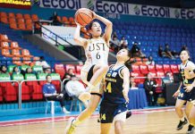 Bacolodnon Barby Dajao of University of Santo Tomas Junior Growling Tigresses goes for a layup. UAAP PHOTO